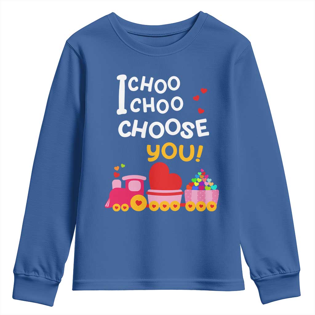 Valentine's Day Youth Sweatshirt I Choo Choo Choose You Love Train Heart TS09 Royal Blue Print Your Wear
