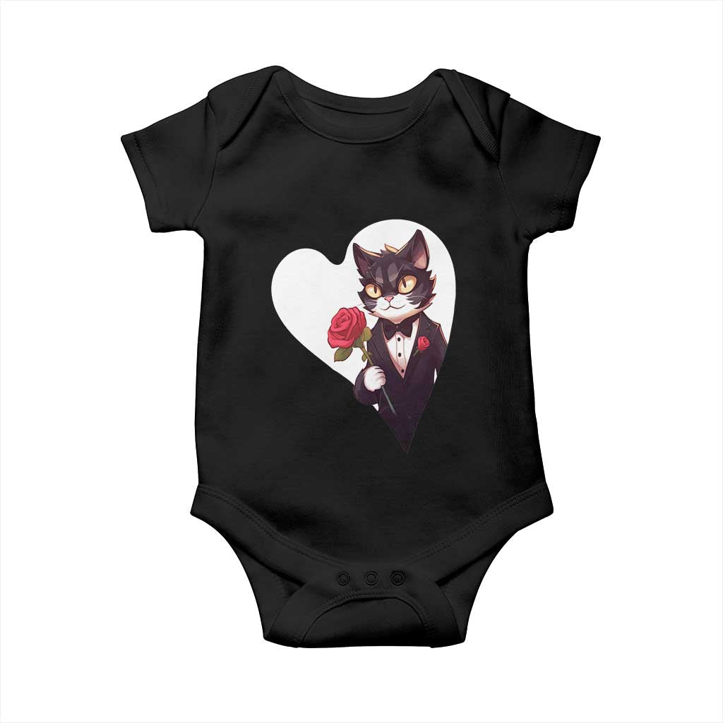 Valentine's Day Baby Onesie Tuxedo Cat Valentine Heart for Kitten and Animal Lovers TS09 Black Print Your Wear