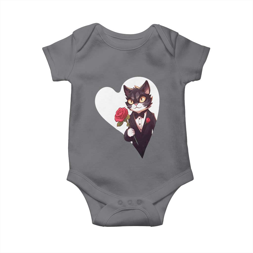 Valentine's Day Baby Onesie Tuxedo Cat Valentine Heart for Kitten and Animal Lovers TS09 Charcoal Print Your Wear