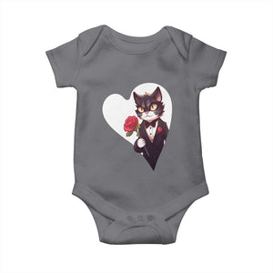 Valentine's Day Baby Onesie Tuxedo Cat Valentine Heart for Kitten and Animal Lovers TS09 Charcoal Print Your Wear