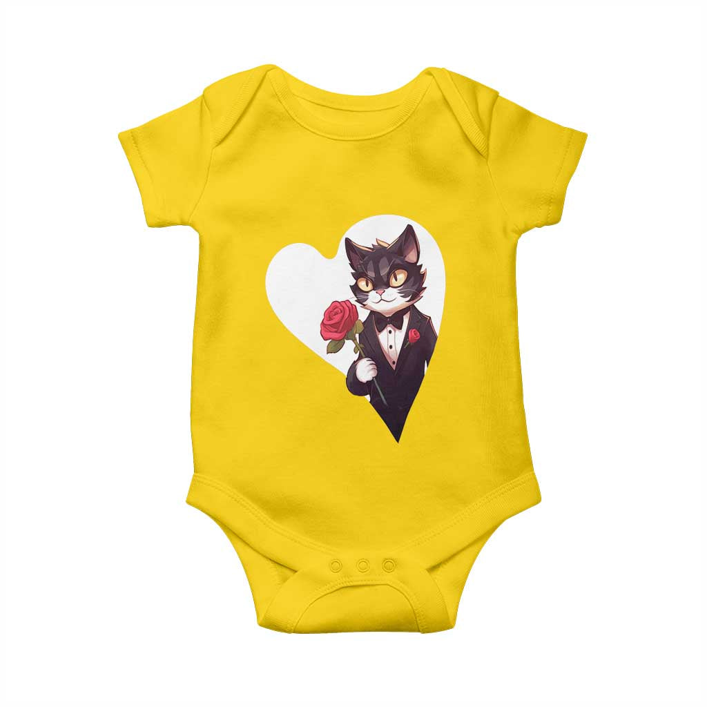 Valentine's Day Baby Onesie Tuxedo Cat Valentine Heart for Kitten and Animal Lovers TS09 Daisy Print Your Wear