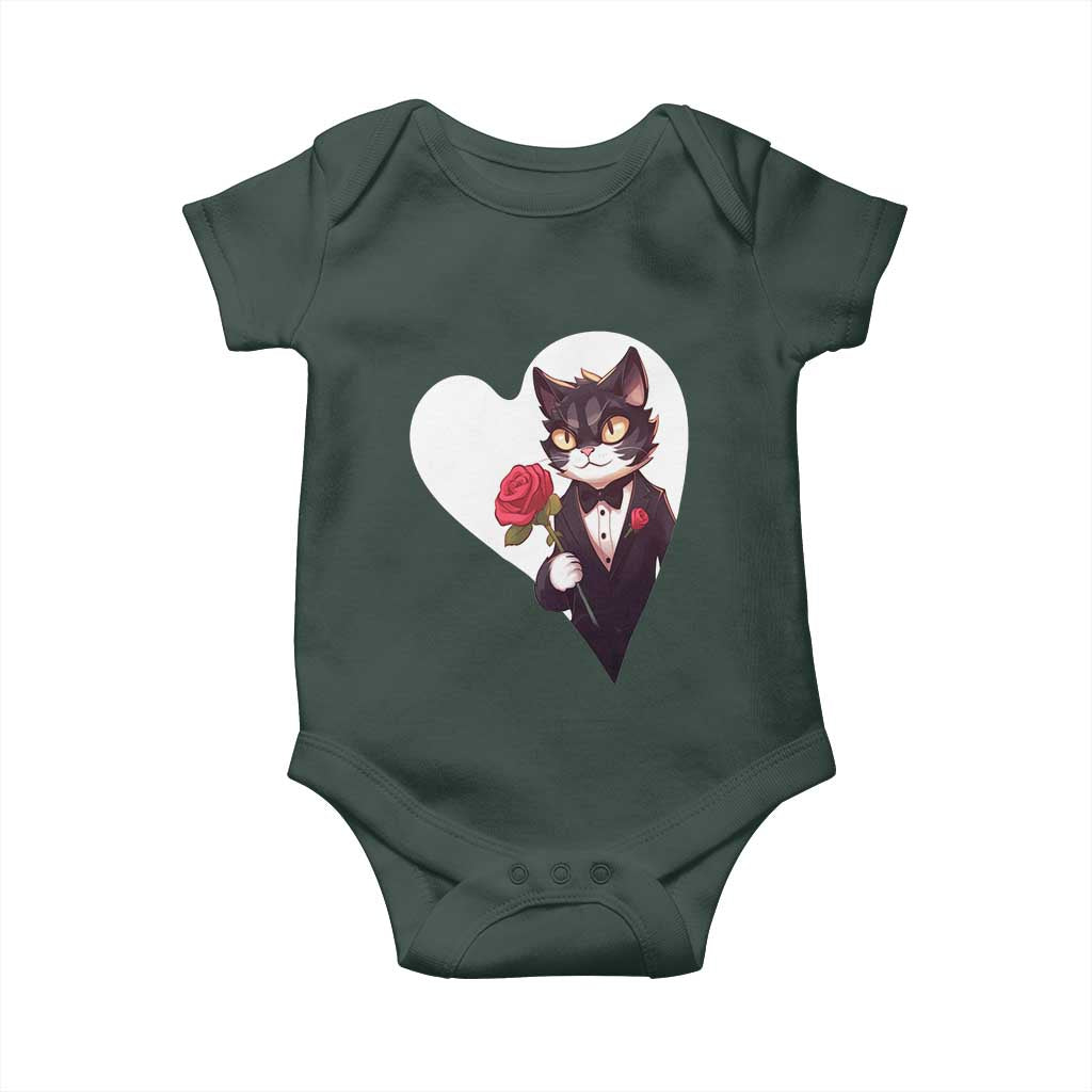 Valentine's Day Baby Onesie Tuxedo Cat Valentine Heart for Kitten and Animal Lovers TS09 Print Your Wear