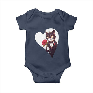 Valentine's Day Baby Onesie Tuxedo Cat Valentine Heart for Kitten and Animal Lovers TS09 Navy Print Your Wear