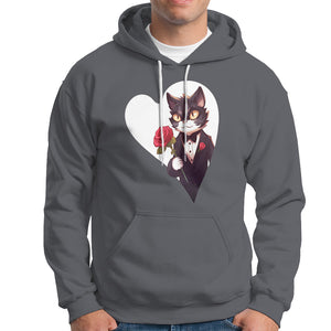 Valentine's Day Hoodie Tuxedo Cat Valentine Heart for Kitten and Animal Lovers TS09 Charcoal Printyourwear