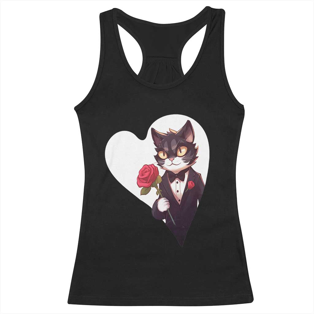 Valentine's Day Racerback Tank Top Tuxedo Cat Valentine Heart for Kitten and Animal Lovers TS09 Black Print Your Wear