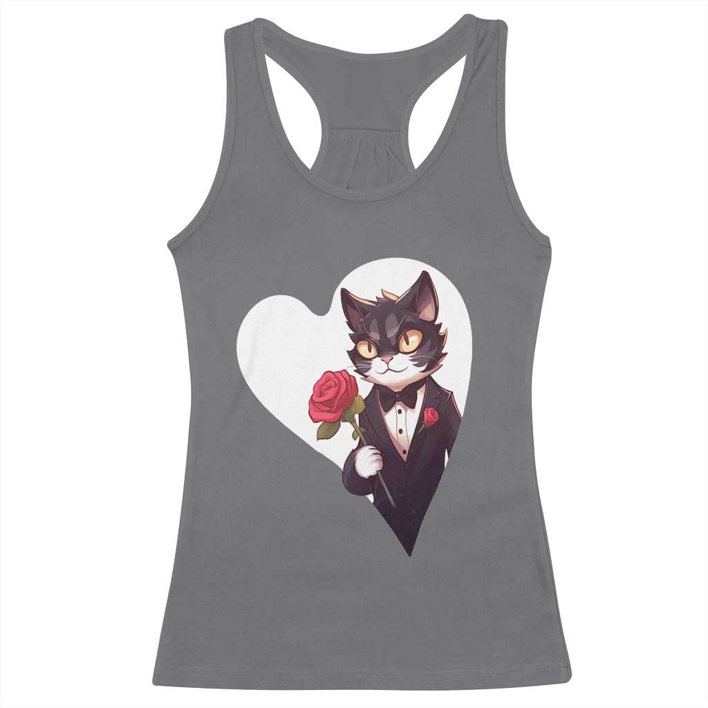 Valentine's Day Racerback Tank Top Tuxedo Cat Valentine Heart for Kitten and Animal Lovers TS09 Charcoal Print Your Wear