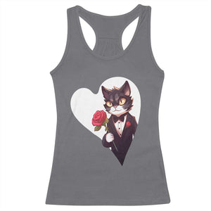 Valentine's Day Racerback Tank Top Tuxedo Cat Valentine Heart for Kitten and Animal Lovers TS09 Charcoal Print Your Wear