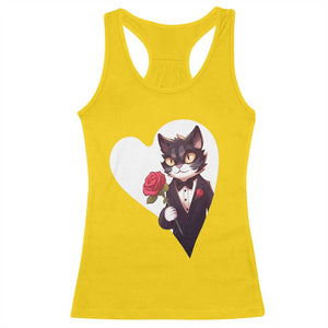 Valentine's Day Racerback Tank Top Tuxedo Cat Valentine Heart for Kitten and Animal Lovers TS09 Daisy Print Your Wear