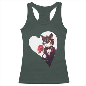 Valentine's Day Racerback Tank Top Tuxedo Cat Valentine Heart for Kitten and Animal Lovers TS09 Dark Forest Green Print Your Wear