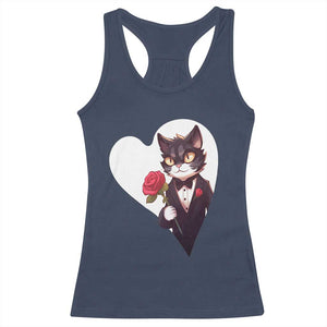 Valentine's Day Racerback Tank Top Tuxedo Cat Valentine Heart for Kitten and Animal Lovers TS09 Navy Print Your Wear