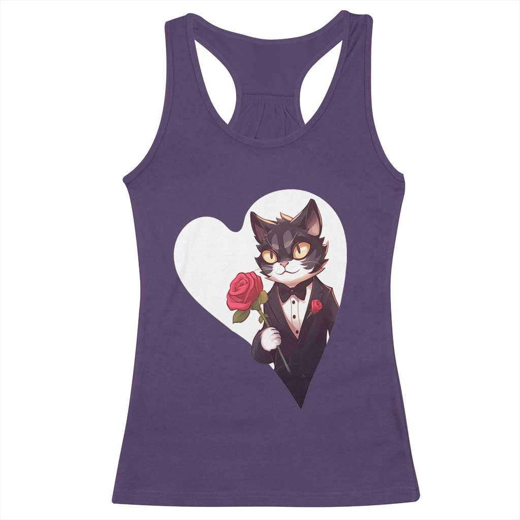 Valentine's Day Racerback Tank Top Tuxedo Cat Valentine Heart for Kitten and Animal Lovers TS09 Purple Print Your Wear