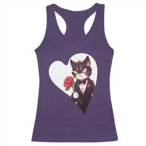 Valentine's Day Racerback Tank Top Tuxedo Cat Valentine Heart for Kitten and Animal Lovers TS09 Purple Print Your Wear