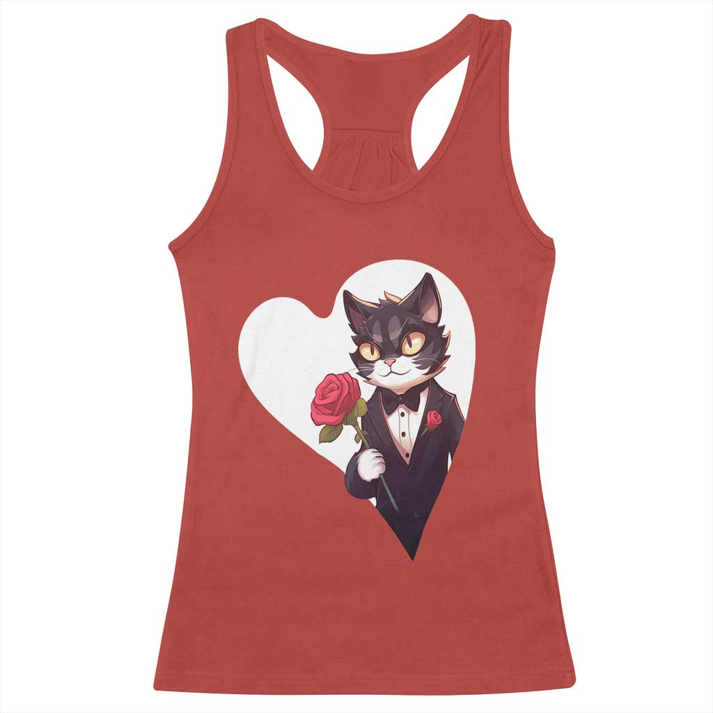 Valentine's Day Racerback Tank Top Tuxedo Cat Valentine Heart for Kitten and Animal Lovers TS09 Red Print Your Wear