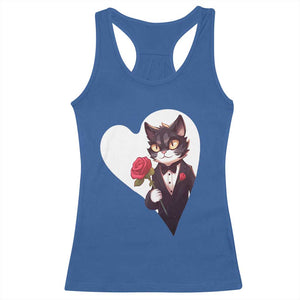 Valentine's Day Racerback Tank Top Tuxedo Cat Valentine Heart for Kitten and Animal Lovers TS09 Royal Blue Print Your Wear