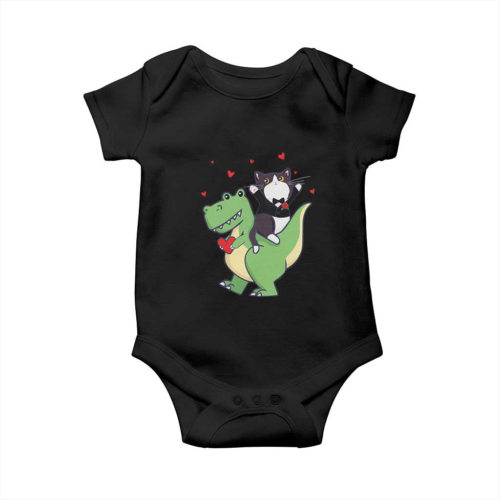 Valentine's Day Baby Onesie Cat Riding Dinosaur Cool Tuxedo On Suit And Take Rose TS09 Black Print Your Wear