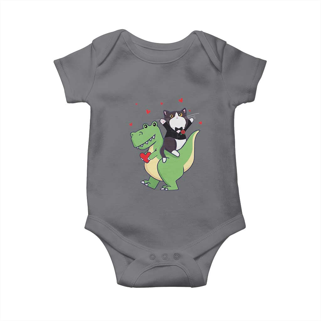 Valentine's Day Baby Onesie Cat Riding Dinosaur Cool Tuxedo On Suit And Take Rose TS09 Charcoal Print Your Wear