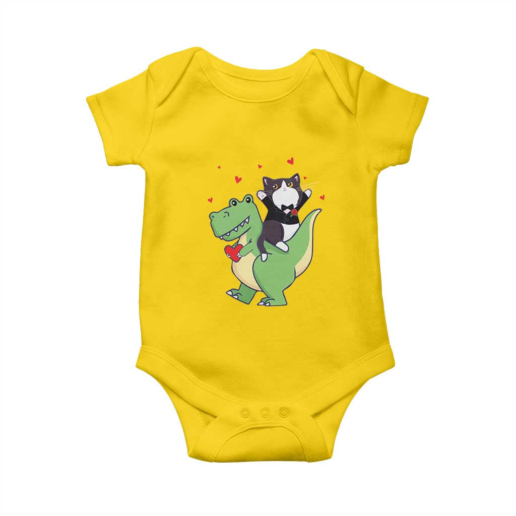 Valentine's Day Baby Onesie Cat Riding Dinosaur Cool Tuxedo On Suit And Take Rose TS09 Daisy Print Your Wear