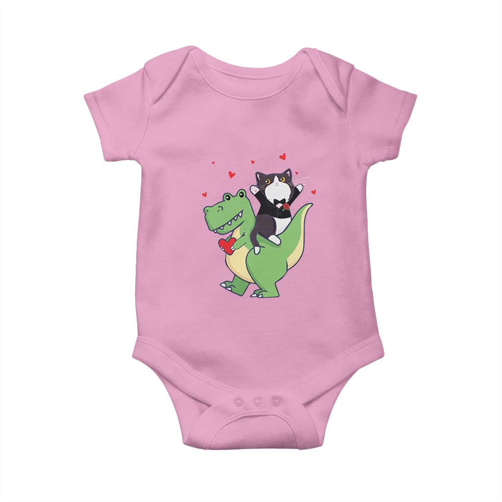 Valentine's Day Baby Onesie Cat Riding Dinosaur Cool Tuxedo On Suit And Take Rose TS09 Light Pink Print Your Wear