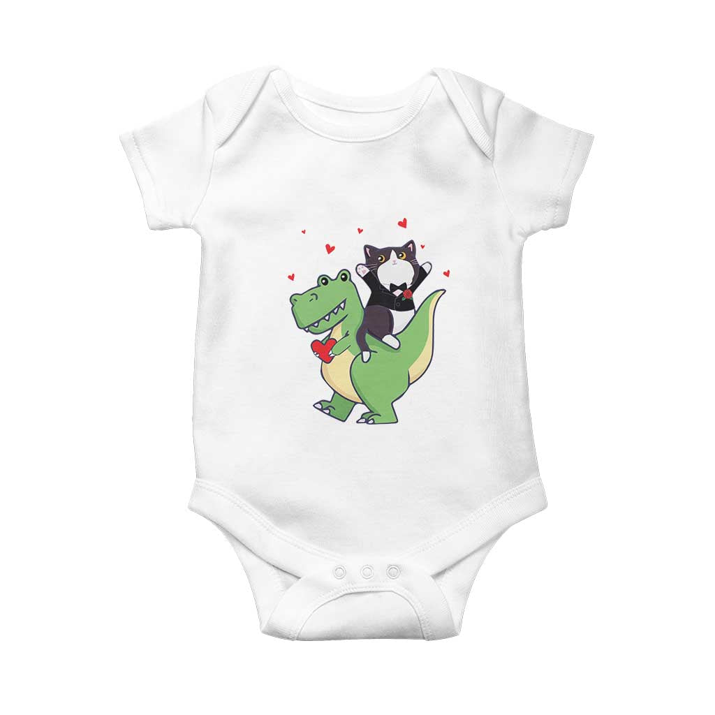 Valentine's Day Baby Onesie Cat Riding Dinosaur Cool Tuxedo On Suit And Take Rose TS09 White Print Your Wear