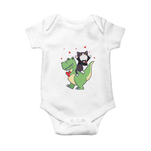 Valentine's Day Baby Onesie Cat Riding Dinosaur Cool Tuxedo On Suit And Take Rose TS09 White Print Your Wear