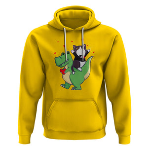 Valentine's Day Hoodie Cat Riding Dinosaur Cool Tuxedo On Suit And Take Rose TS09 Daisy Printyourwear