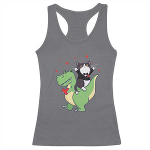 Valentine's Day Racerback Tank Top Cat Riding Dinosaur Cool Tuxedo On Suit And Take Rose TS09 Charcoal Print Your Wear