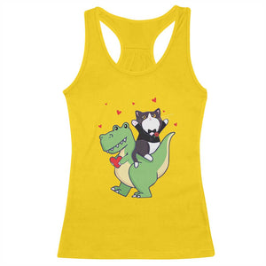 Valentine's Day Racerback Tank Top Cat Riding Dinosaur Cool Tuxedo On Suit And Take Rose TS09 Daisy Print Your Wear