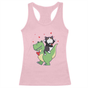 Valentine's Day Racerback Tank Top Cat Riding Dinosaur Cool Tuxedo On Suit And Take Rose TS09 Light Pink Print Your Wear