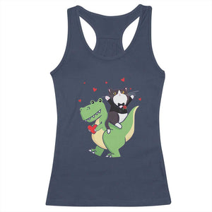 Valentine's Day Racerback Tank Top Cat Riding Dinosaur Cool Tuxedo On Suit And Take Rose TS09 Navy Print Your Wear