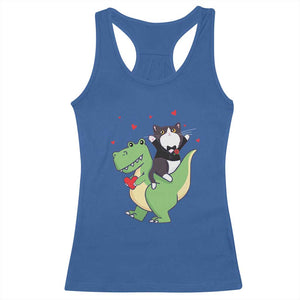 Valentine's Day Racerback Tank Top Cat Riding Dinosaur Cool Tuxedo On Suit And Take Rose TS09 Royal Blue Print Your Wear