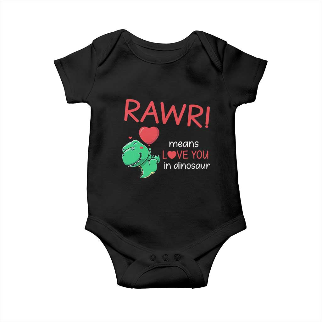 Valentine's Day Baby Onesie Rawr Means Love You in Dinosaur Cute Heart Ballon TS09 Black Print Your Wear