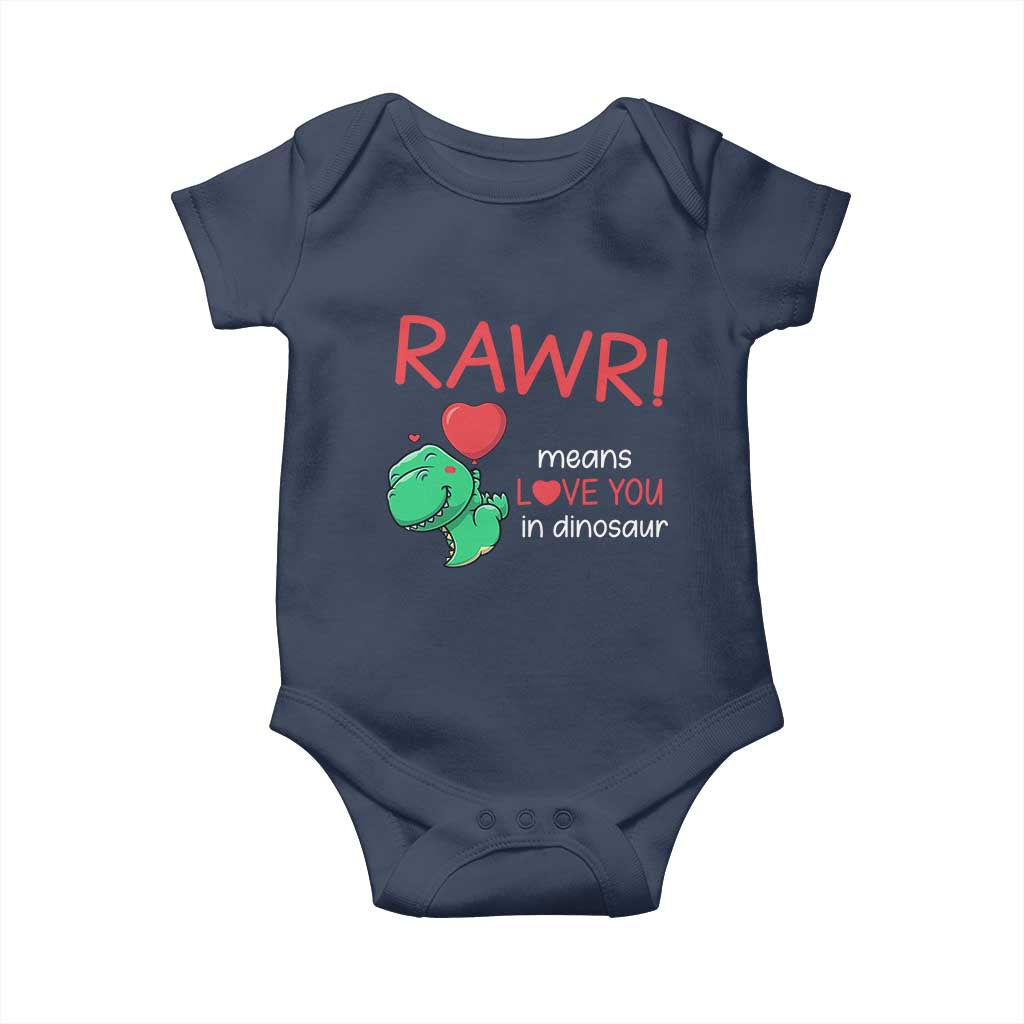 Valentine's Day Baby Onesie Rawr Means Love You in Dinosaur Cute Heart Ballon TS09 Navy Print Your Wear