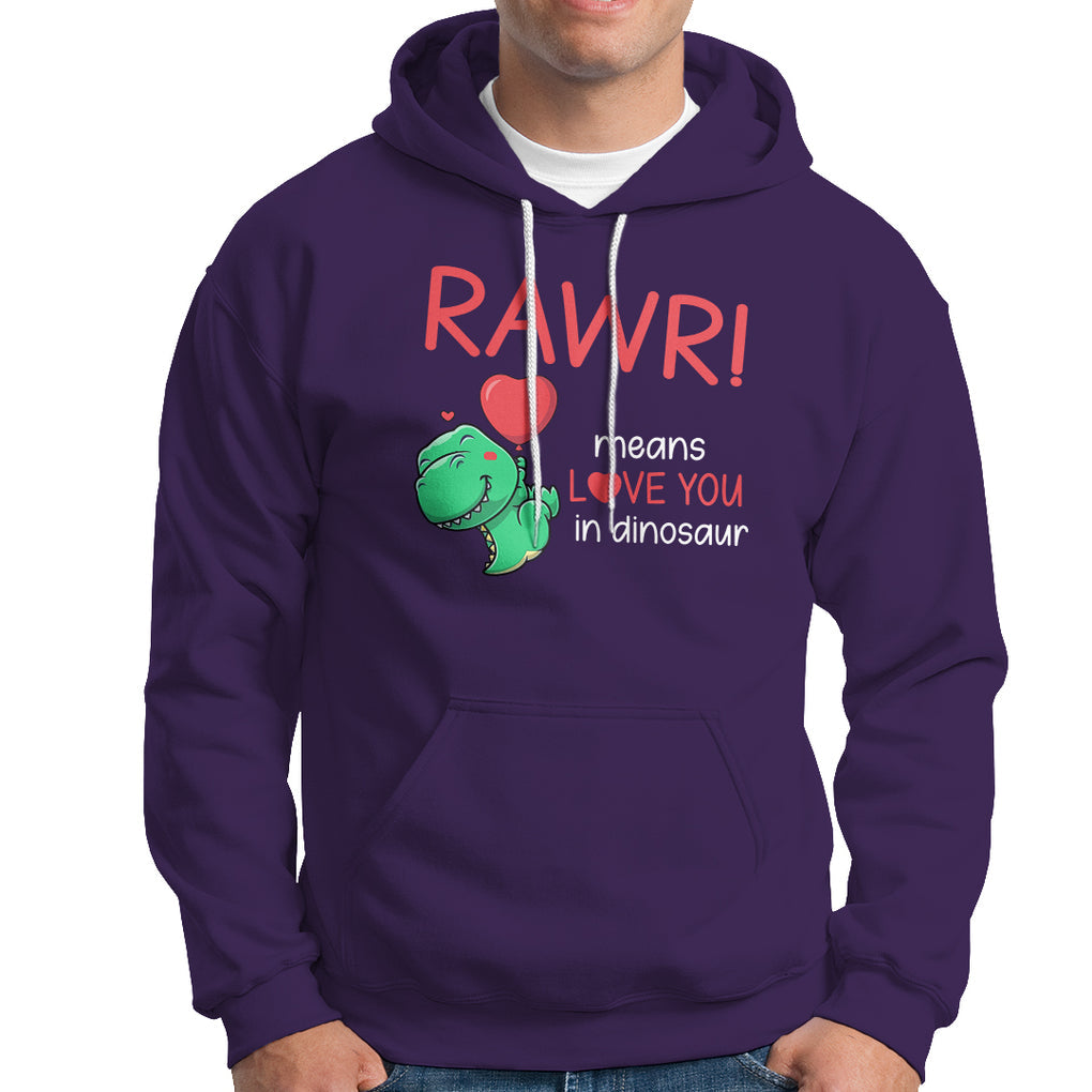 Valentine's Day Hoodie Rawr Means Love You in Dinosaur Cute Heart Ballon TS09 Purple Printyourwear