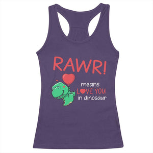 Valentine's Day Racerback Tank Top Rawr Means Love You in Dinosaur Cute Heart Ballon TS09 Purple Print Your Wear