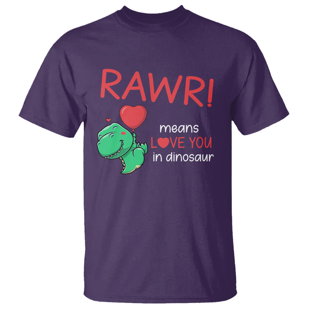 Valentine's Day T Shirt Rawr Means Love You in Dinosaur Cute Heart Ballon TS09 Purple Printyourwear
