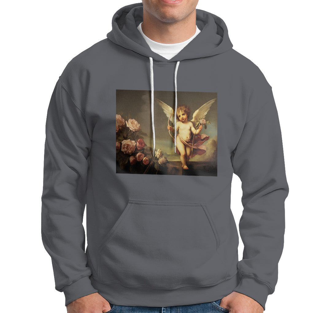 Valentine's Day Hoodie Cupid Cherubs Art Valentine Angel Rose Garden Aesthetic TS09 Charcoal Printyourwear