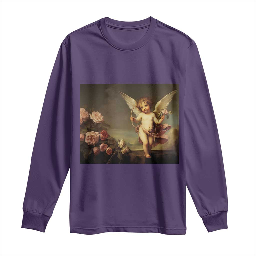 Valentine's Day Long Sleeve Shirt Cupid Cherubs Art Valentine Angel Rose Garden Aesthetic TS09 Purple Print Your Wear