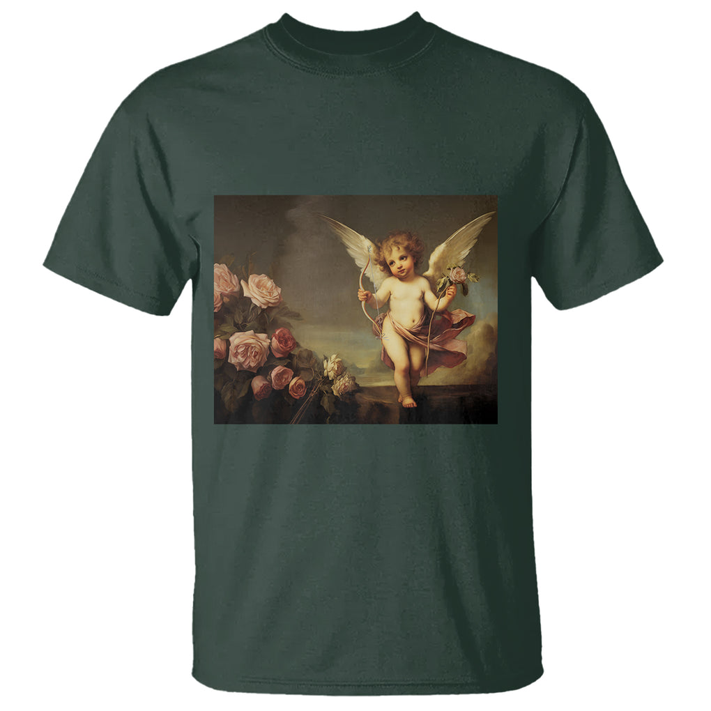 Valentine's Day T Shirt Cupid Cherubs Art Valentine Angel Rose Garden Aesthetic TS09 Dark Forest Green Printyourwear