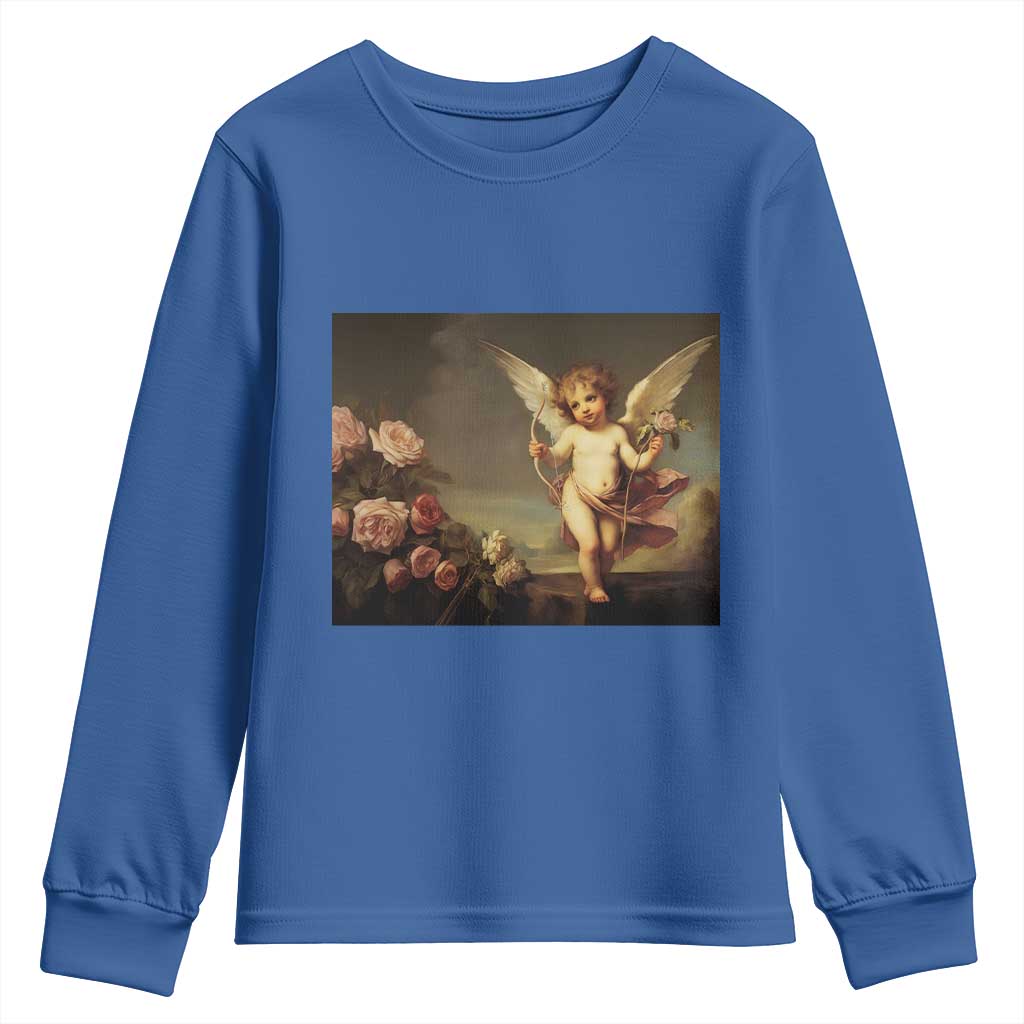 Valentine's Day Youth Sweatshirt Cupid Cherubs Art Valentine Angel Rose Garden Aesthetic TS09 Royal Blue Print Your Wear
