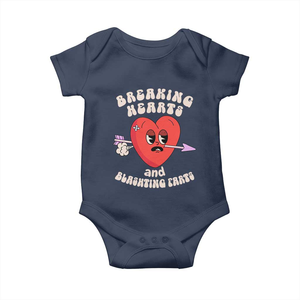 Valentine's Day Baby Onesie Breaking Hearts And Blasting Farts TS09 Navy Print Your Wear