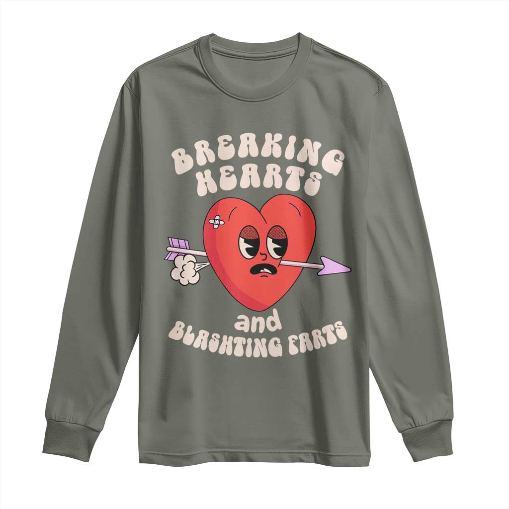 Valentine's Day Long Sleeve Shirt Breaking Hearts And Blasting Farts TS09 Military Green Print Your Wear