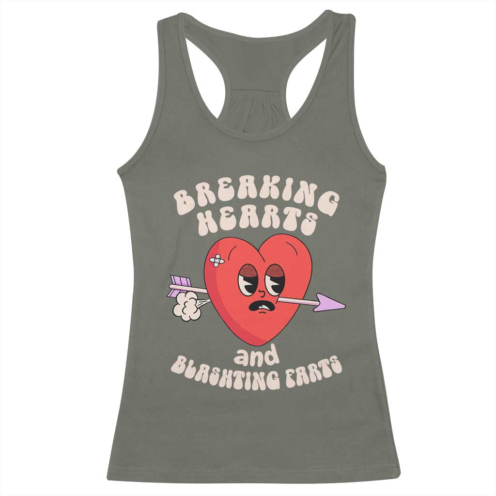 Valentine's Day Racerback Tank Top Breaking Hearts And Blasting Farts TS09 Military Green Print Your Wear