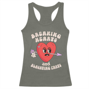 Valentine's Day Racerback Tank Top Breaking Hearts And Blasting Farts TS09 Military Green Print Your Wear