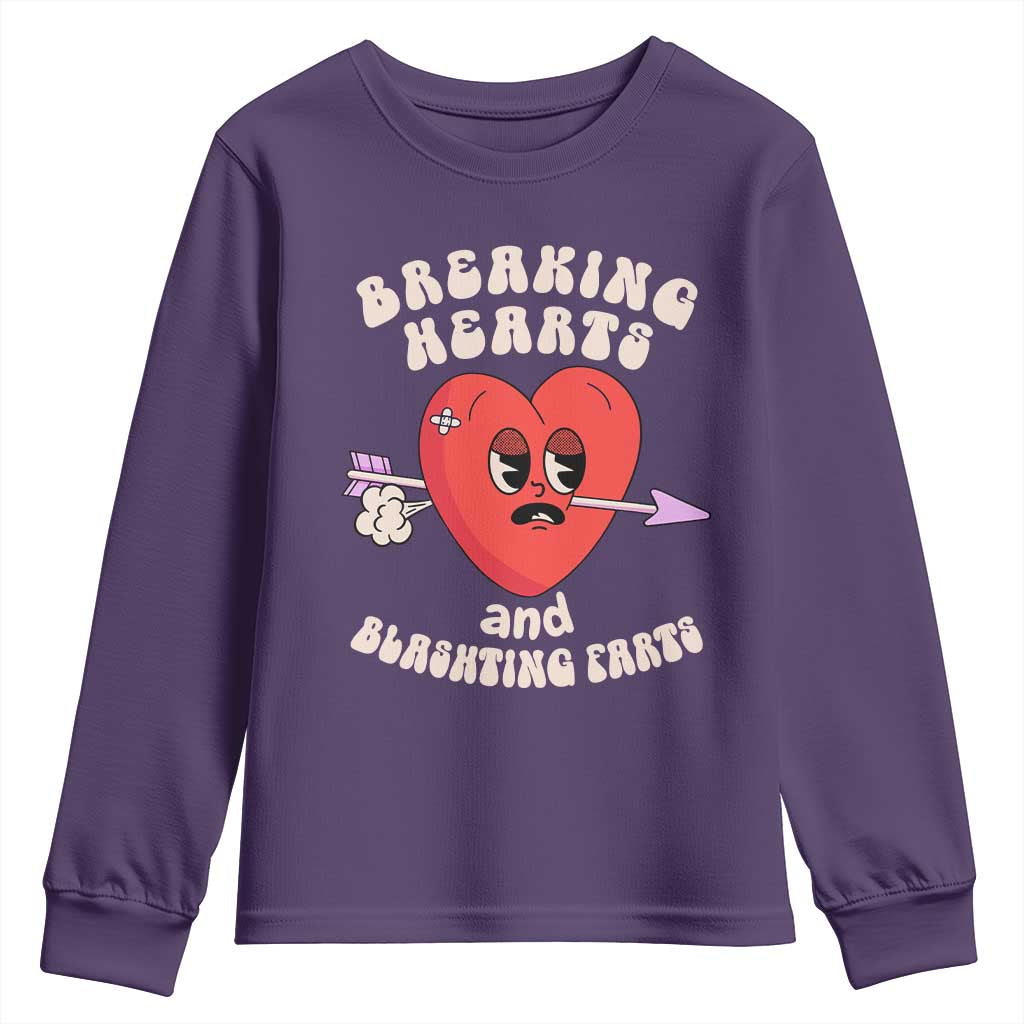 Valentine's Day Youth Sweatshirt Breaking Hearts And Blasting Farts TS09 Purple Print Your Wear