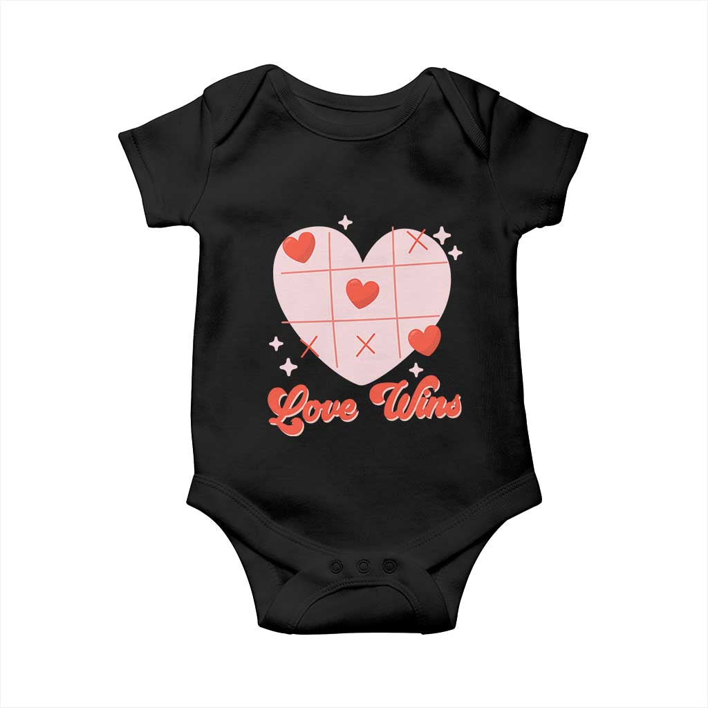 Valentine's Day Baby Onesie Love Always Wins Funny Heart Tic Tac Toe TS09 Black Print Your Wear