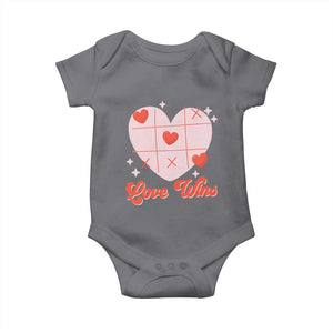 Valentine's Day Baby Onesie Love Always Wins Funny Heart Tic Tac Toe TS09 Charcoal Print Your Wear