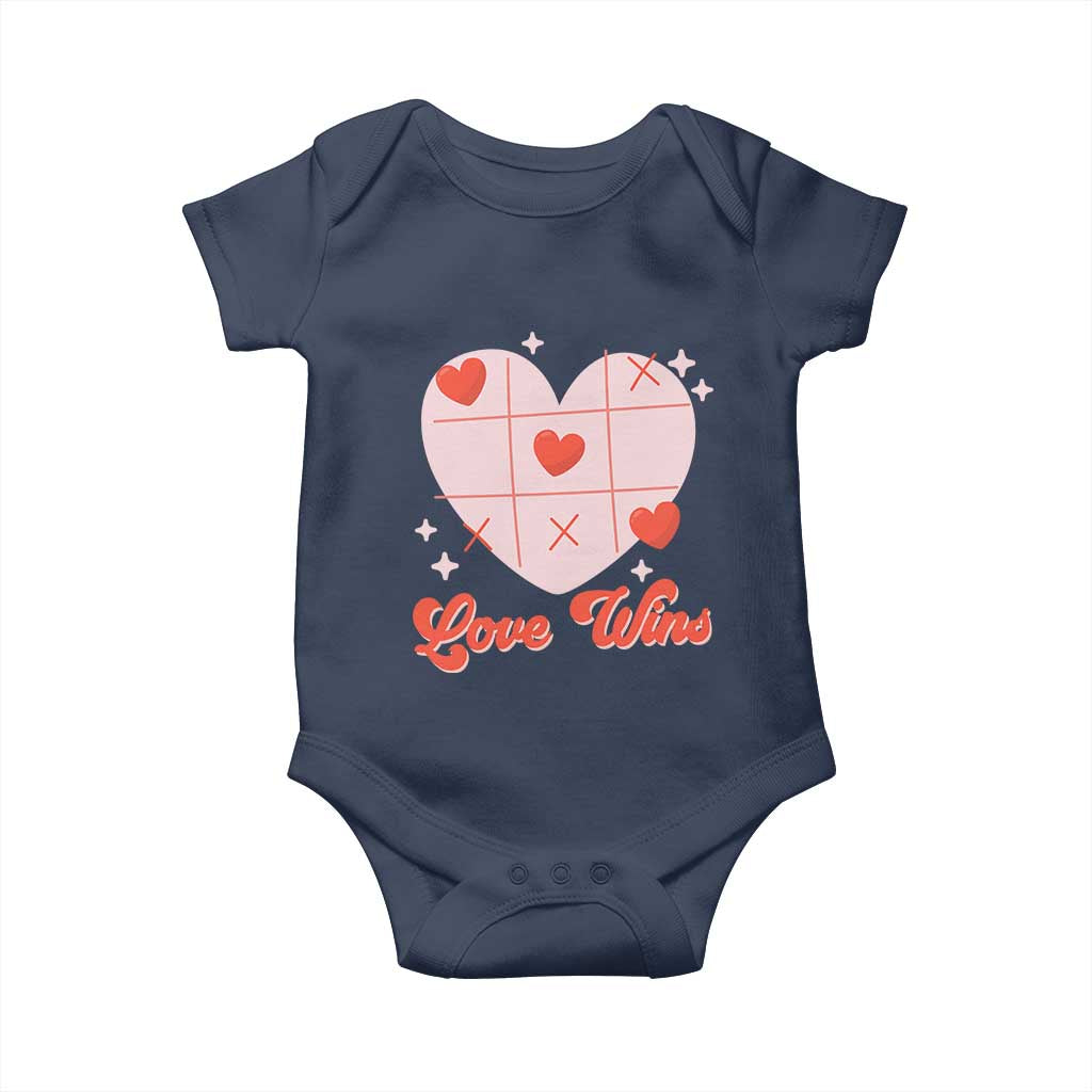 Valentine's Day Baby Onesie Love Always Wins Funny Heart Tic Tac Toe TS09 Navy Print Your Wear