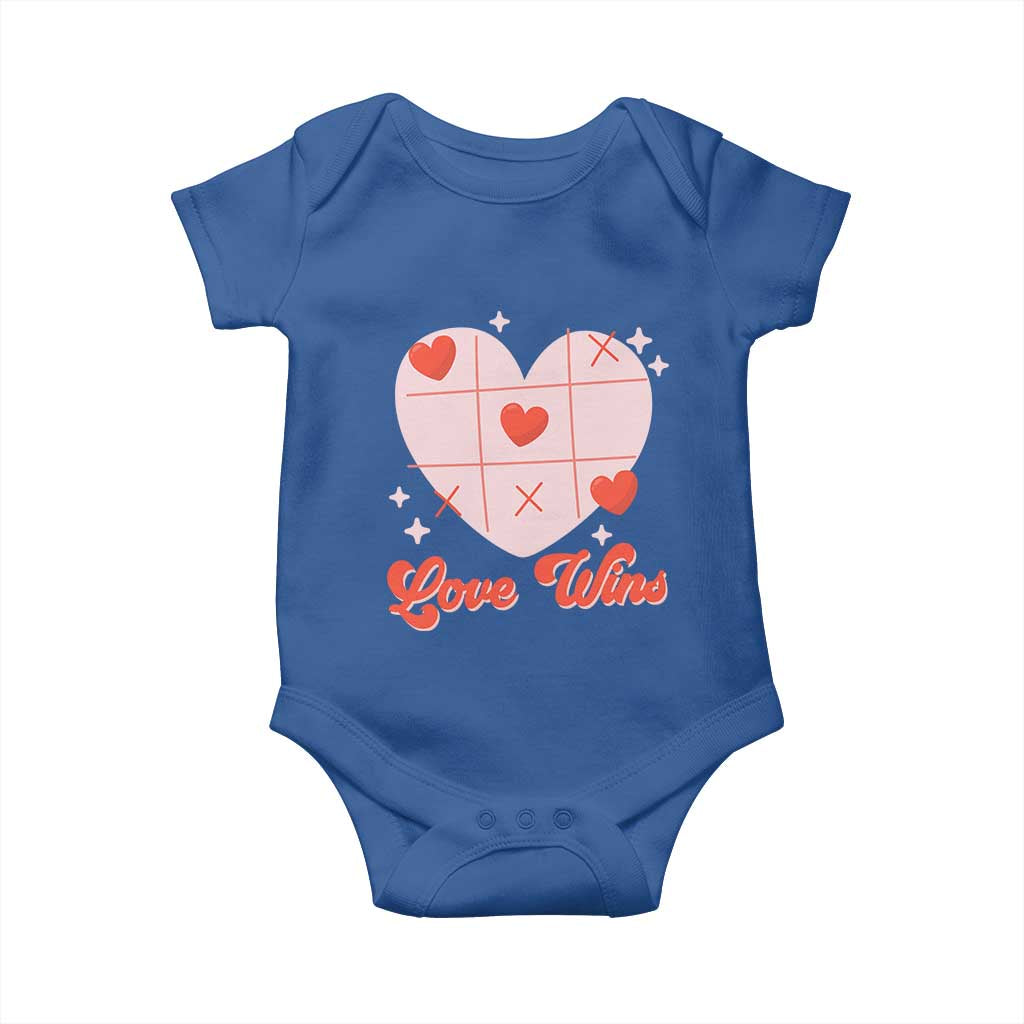 Valentine's Day Baby Onesie Love Always Wins Funny Heart Tic Tac Toe TS09 Royal Blue Print Your Wear