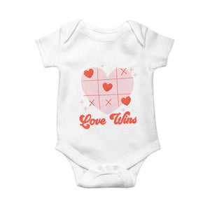 Valentine's Day Baby Onesie Love Always Wins Funny Heart Tic Tac Toe TS09 White Print Your Wear