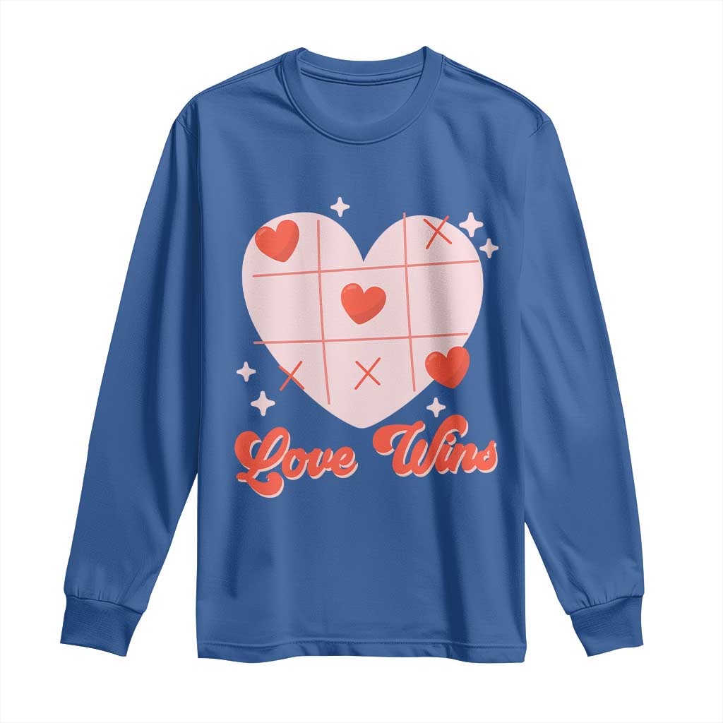 Valentine's Day Long Sleeve Shirt Love Always Wins Funny Heart Tic Tac Toe TS09 Royal Blue Print Your Wear